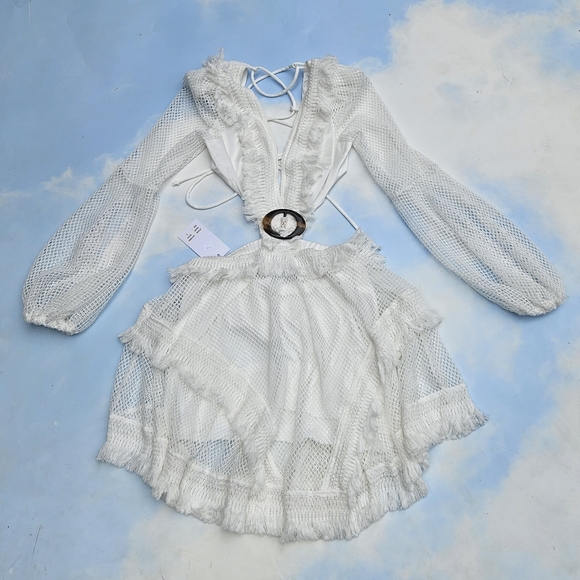 White Crochet Dress Fishnet Festival Dress Boho Hippie Dress - Picture 11 of 16